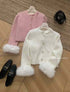 Korean Stylish Faux Fur Sleeves Cardigan With Flare Skirts Co-Ord Sets